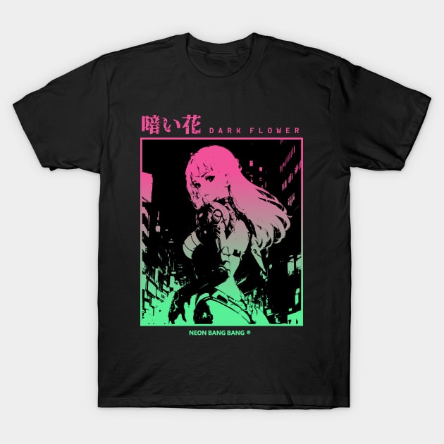 "Dark Flower" Cyberpunk Aesthetic Vaporwave Anime Manga Girl Japanese Streetwear T-Shirt by Neon Bang Bang